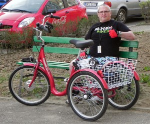 Jacek Halicki with his tricycle