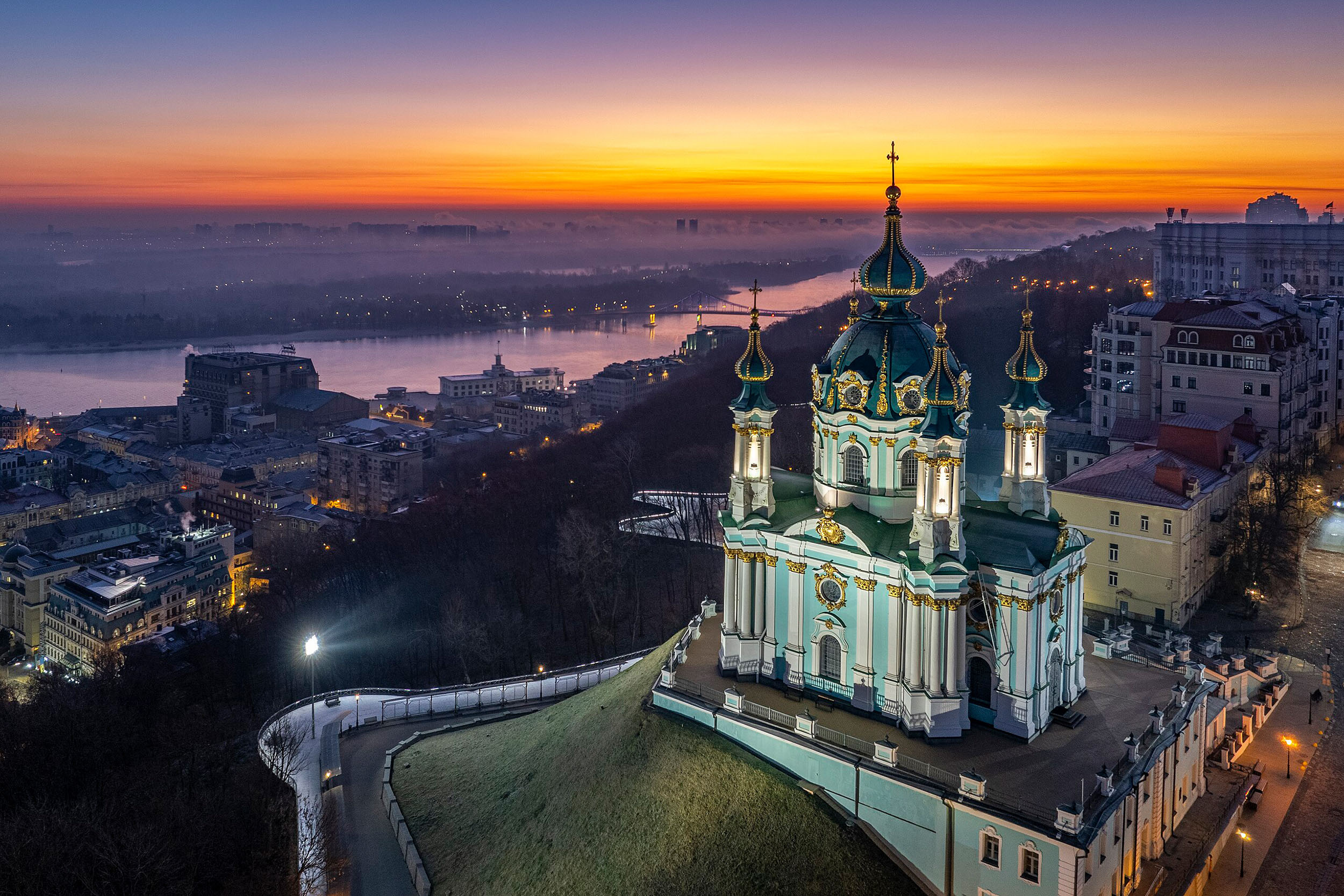 St Andrew's Church in Kyiv, Ukraine, at dawn