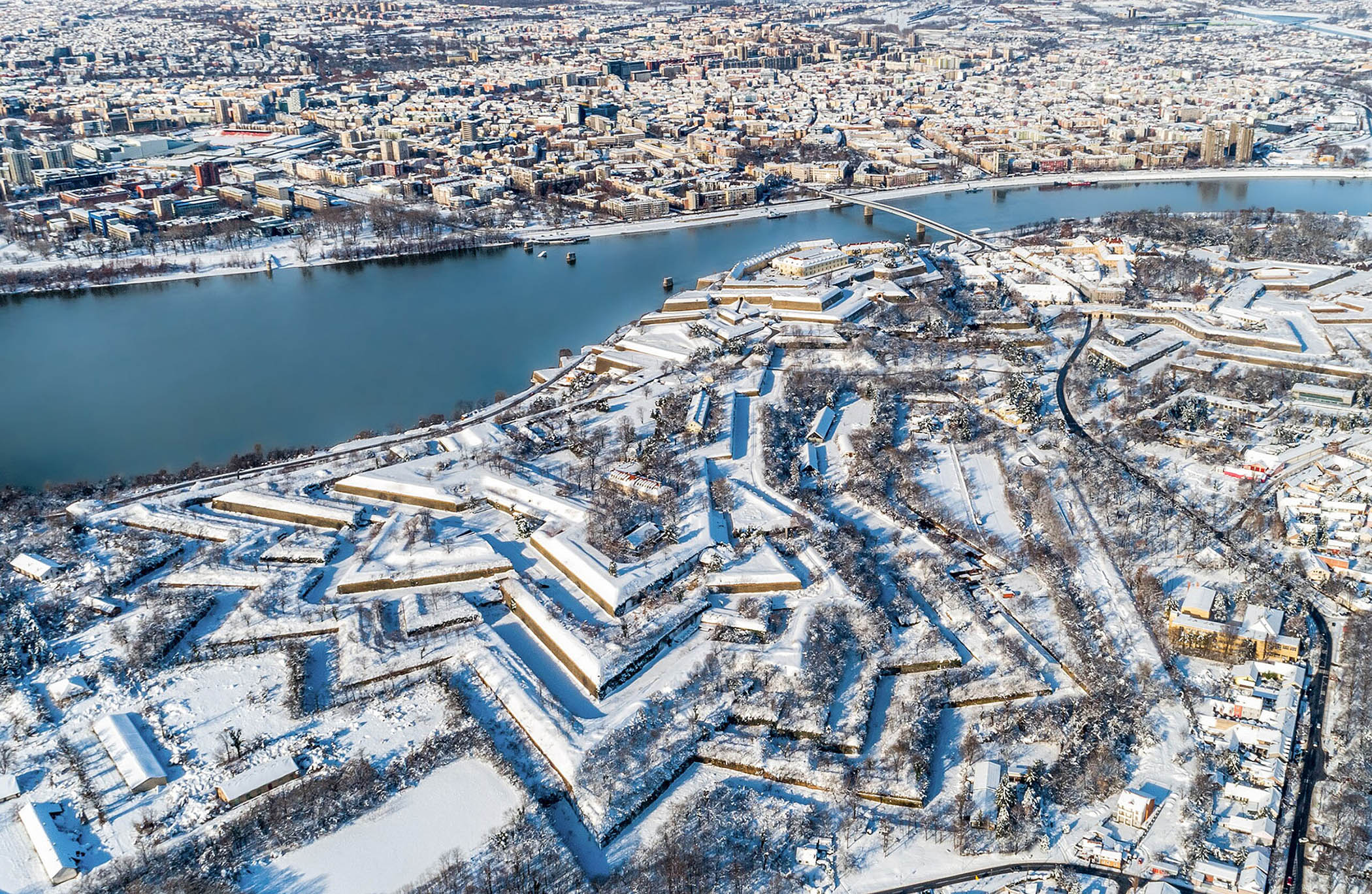 Petrovaradin Fortress in Novi Sad, Serbia, in winter
