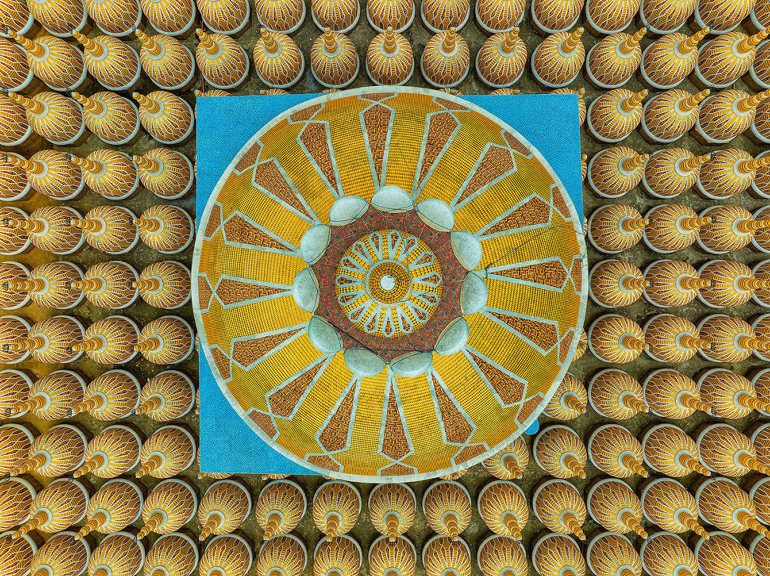 The 201 Dome Mosque in South Pathalia village, Bangladesh, seen from above